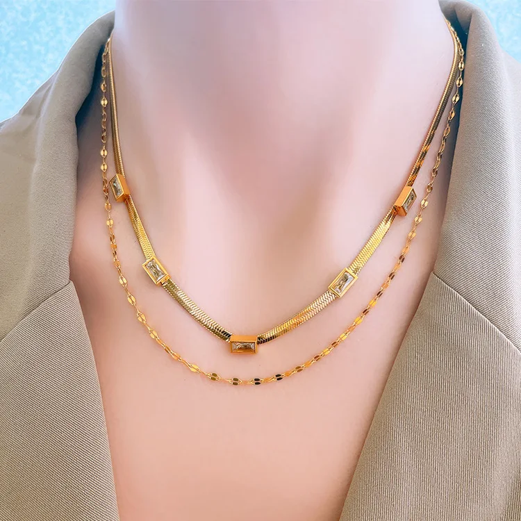 Seline 18K Double Layer CZ Necklace