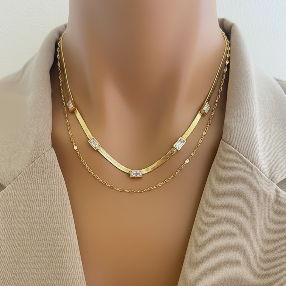 Seline 18K Double Layer CZ Necklace