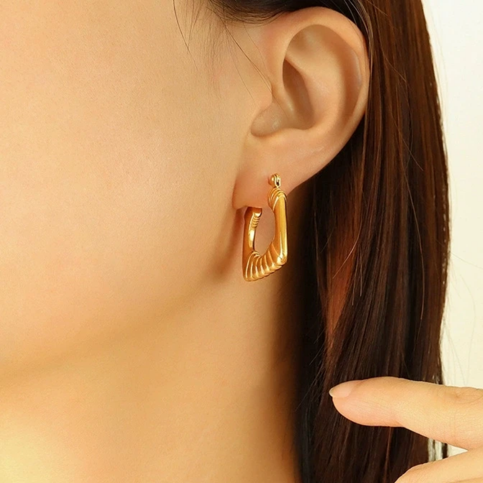 Square 18K Textured Hoop Earrings