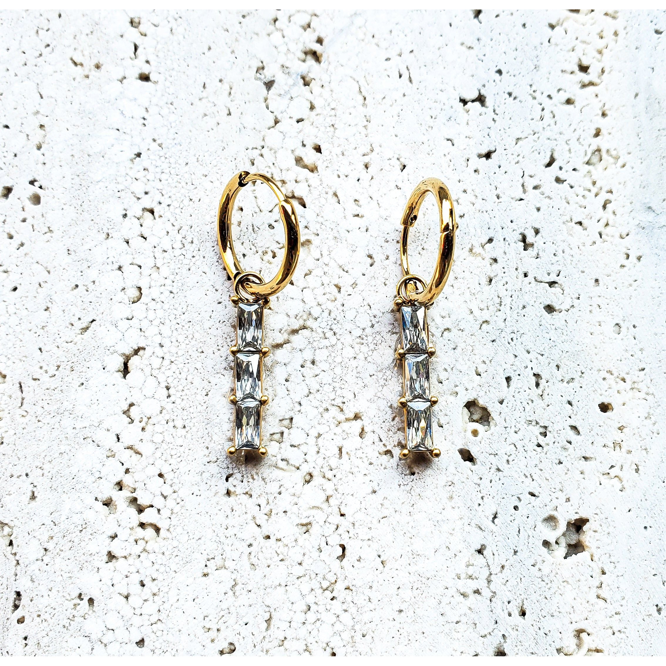 Seline 18K Dainty CZ Bar Drop Earrings