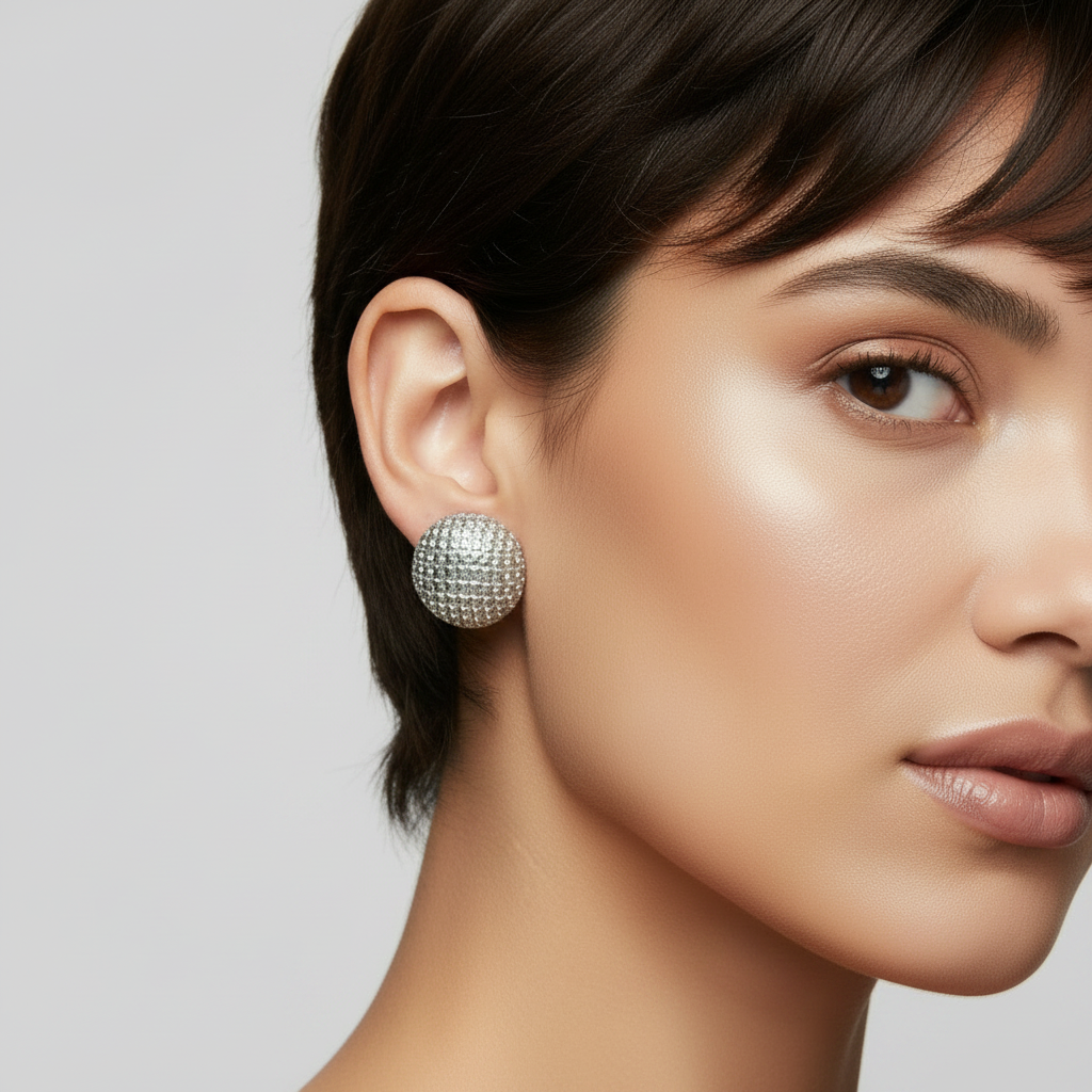 Grace 18K Dome Diamond Textured Earrings