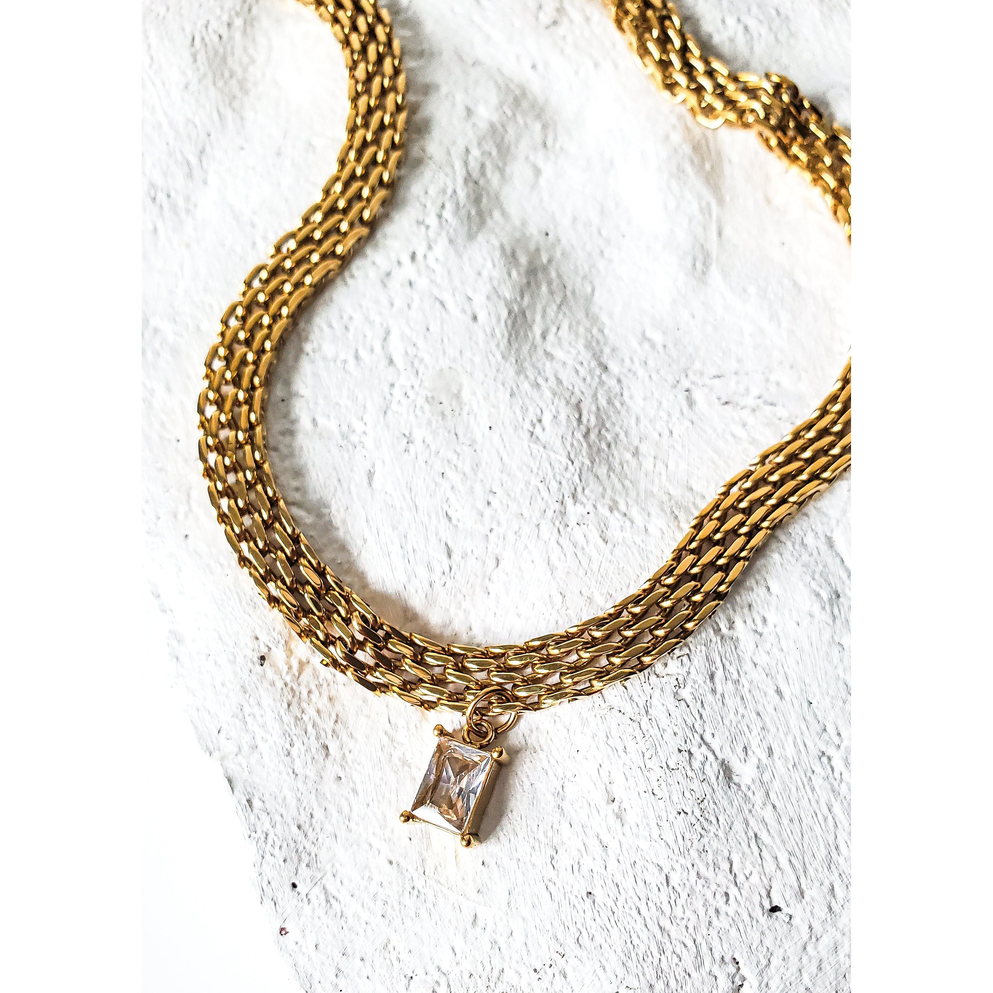 Seline 18K CZ Pendant Weaved Necklace