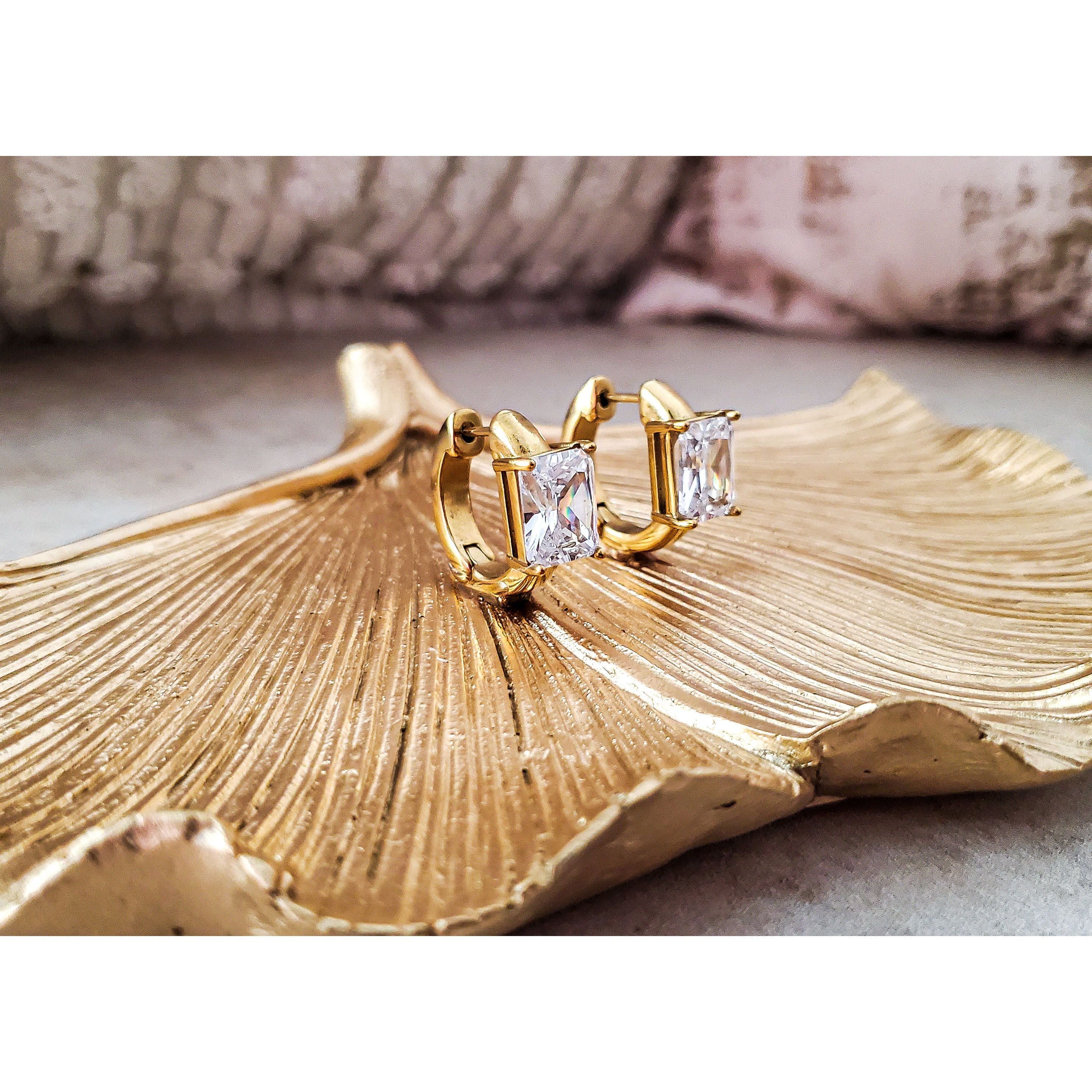 Sophia 18K CZ Baguette Huggie Hoop Earrings