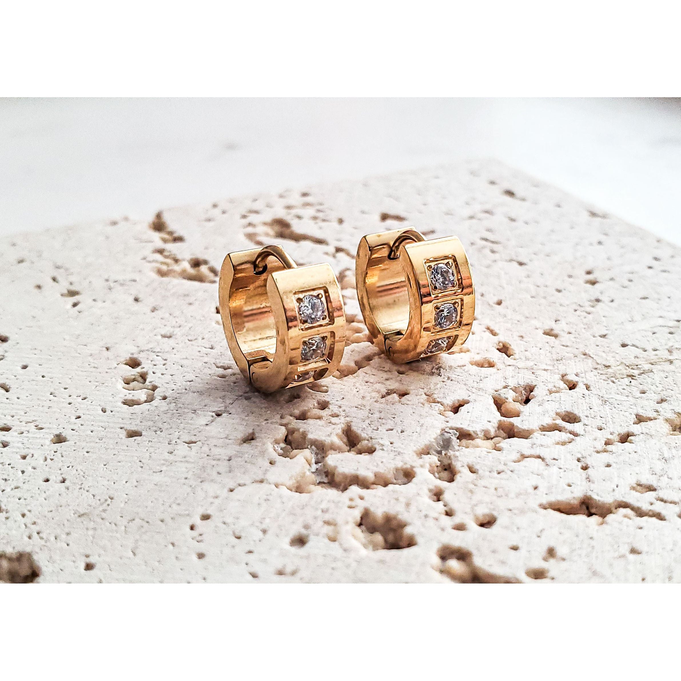 Jasmine 18K 15mm CZ Pave Huggie Earrings