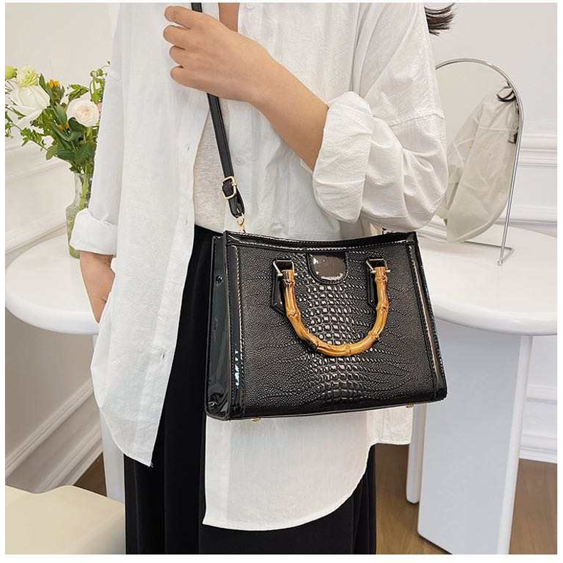 Laura Faux Alligator Bamboo Tote Handbag