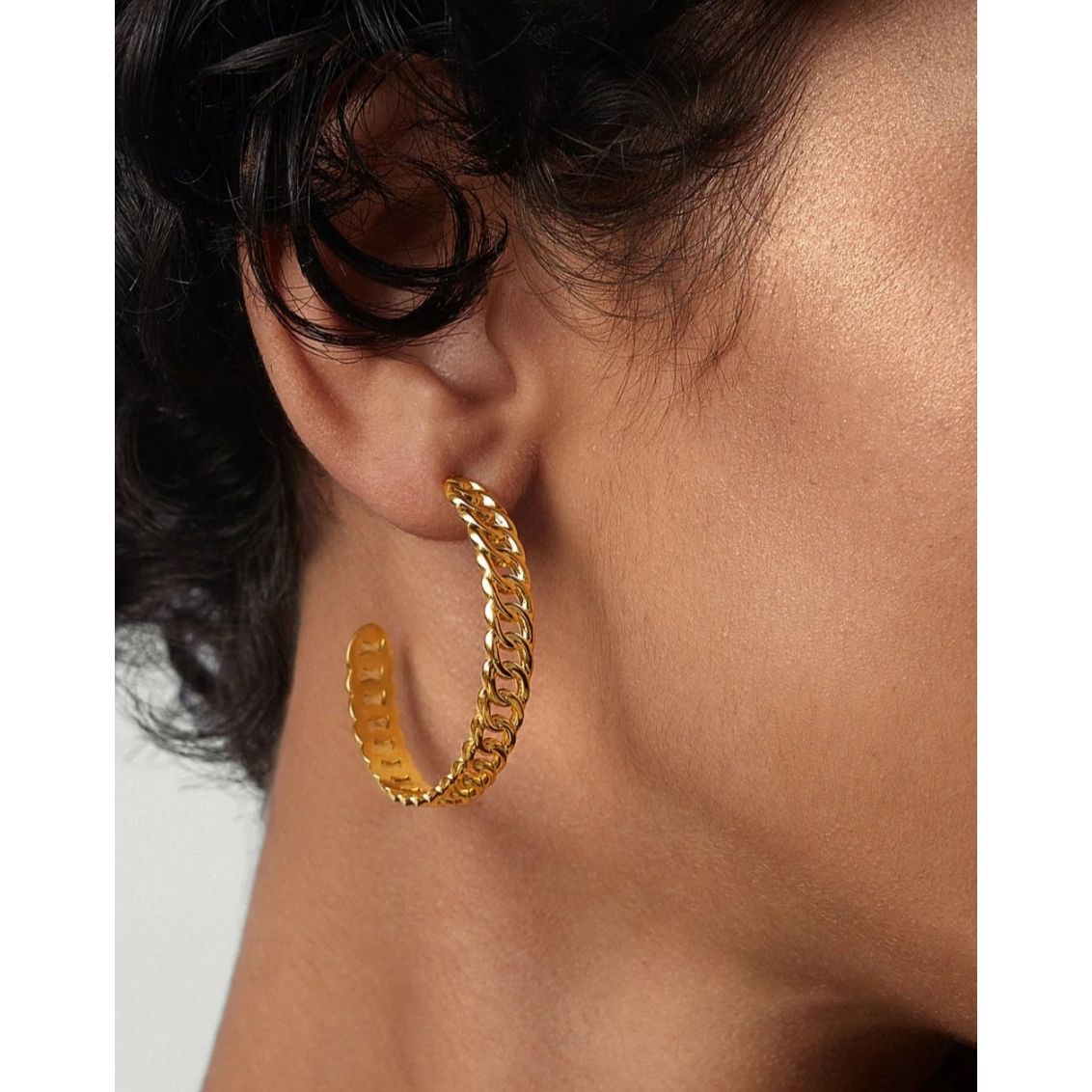 Lita 18K Slim Cuban Link Hoop Earrings