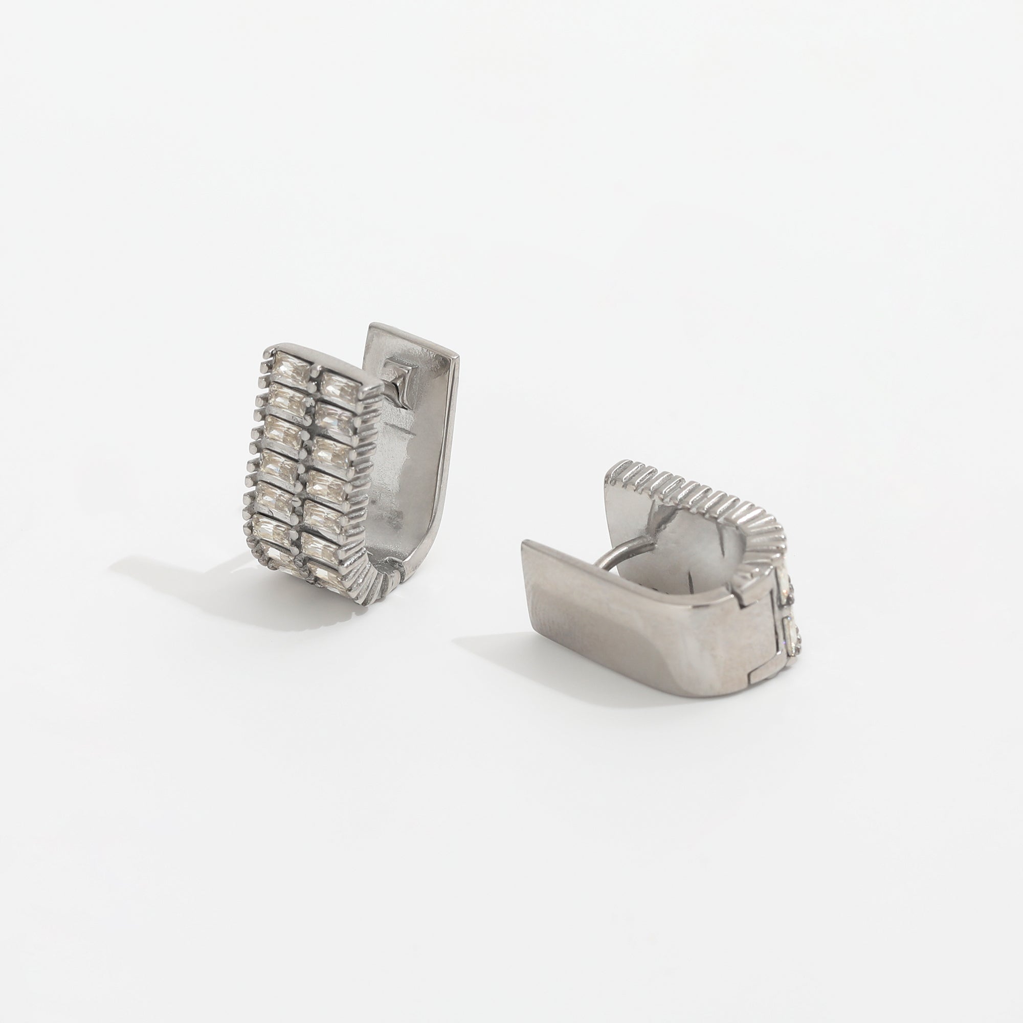 Seline Pave 18K Baguette Huggie Earrings