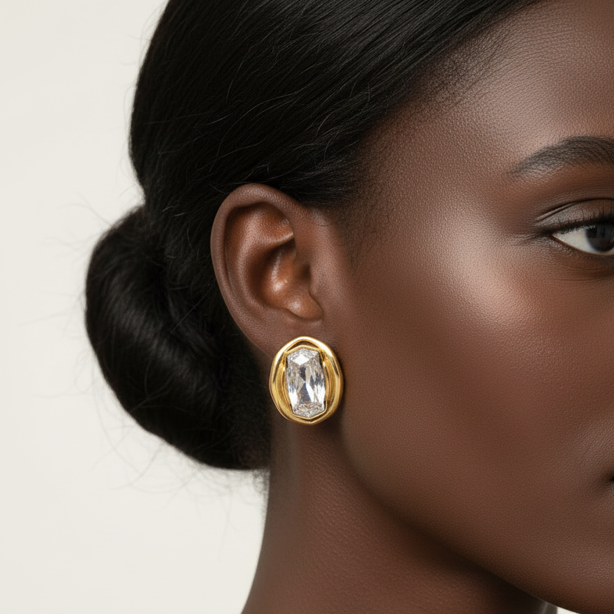 Zaria 18K CZ Oval Vintage Earrings