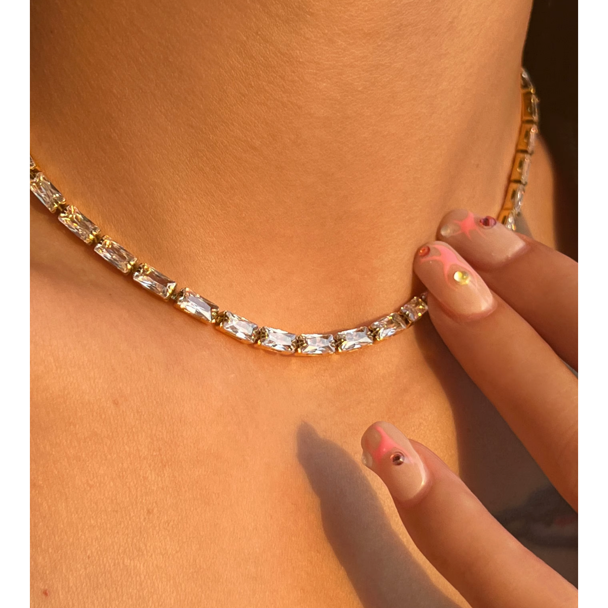 Khloe 18K CZ Square Collar Tennis Necklace