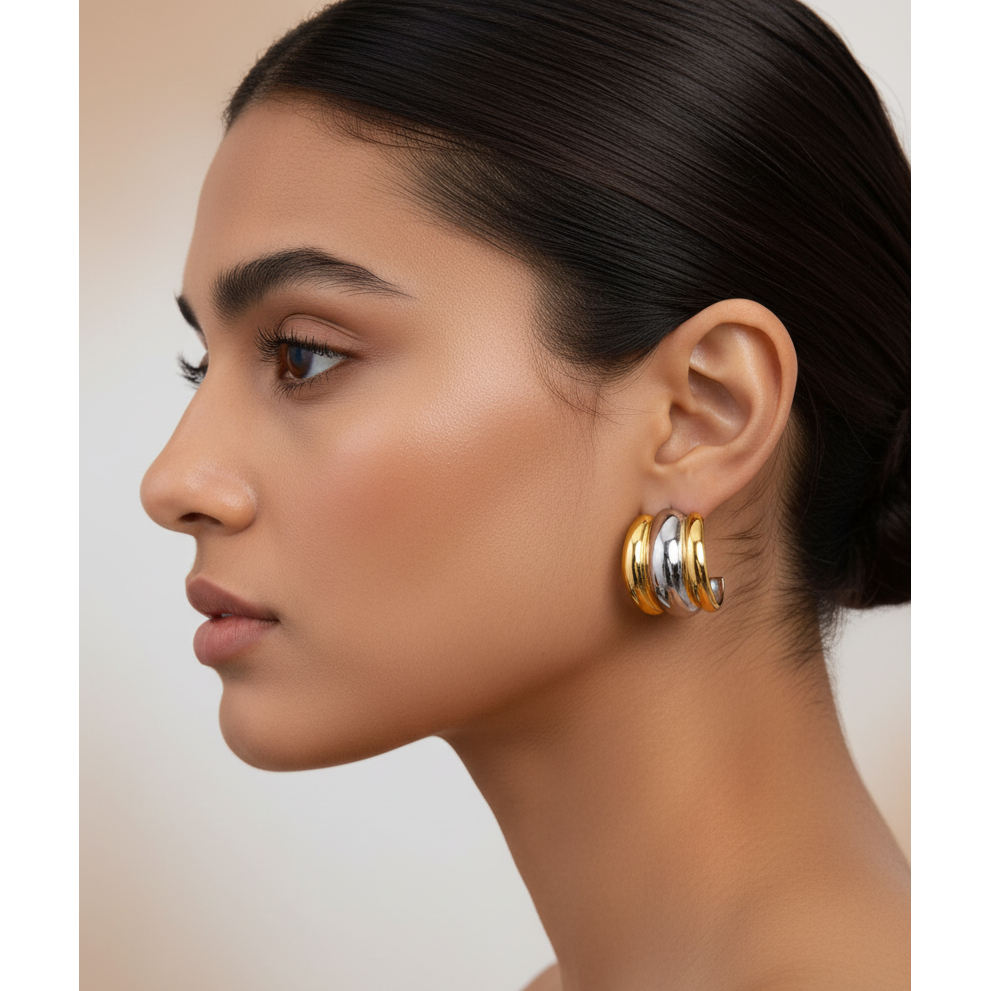 Jada 18K Two Toned Chunky Hoop Earrings