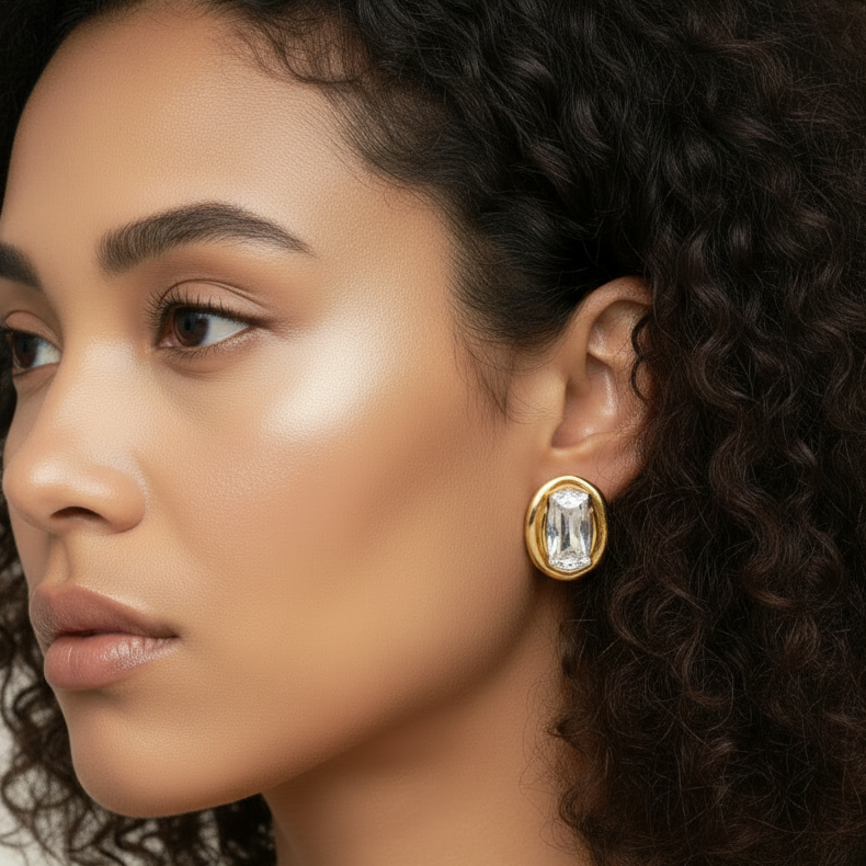 Zaria 18K CZ Oval Vintage Earrings