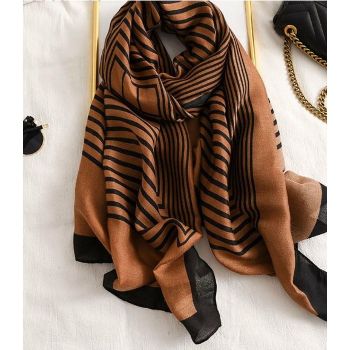 Tokyo Brown Geometric Stripe Scarf