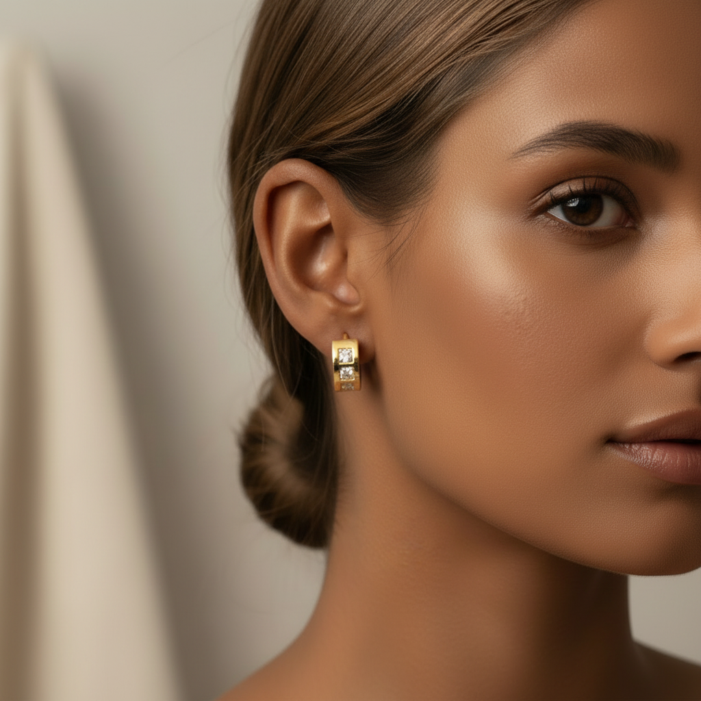 Jasmine 18K 15mm CZ Pave Huggie Earrings