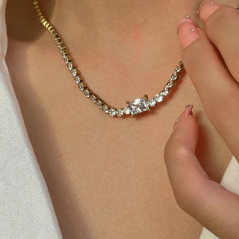Khloe 18k CZ Chain Tennis Necklace