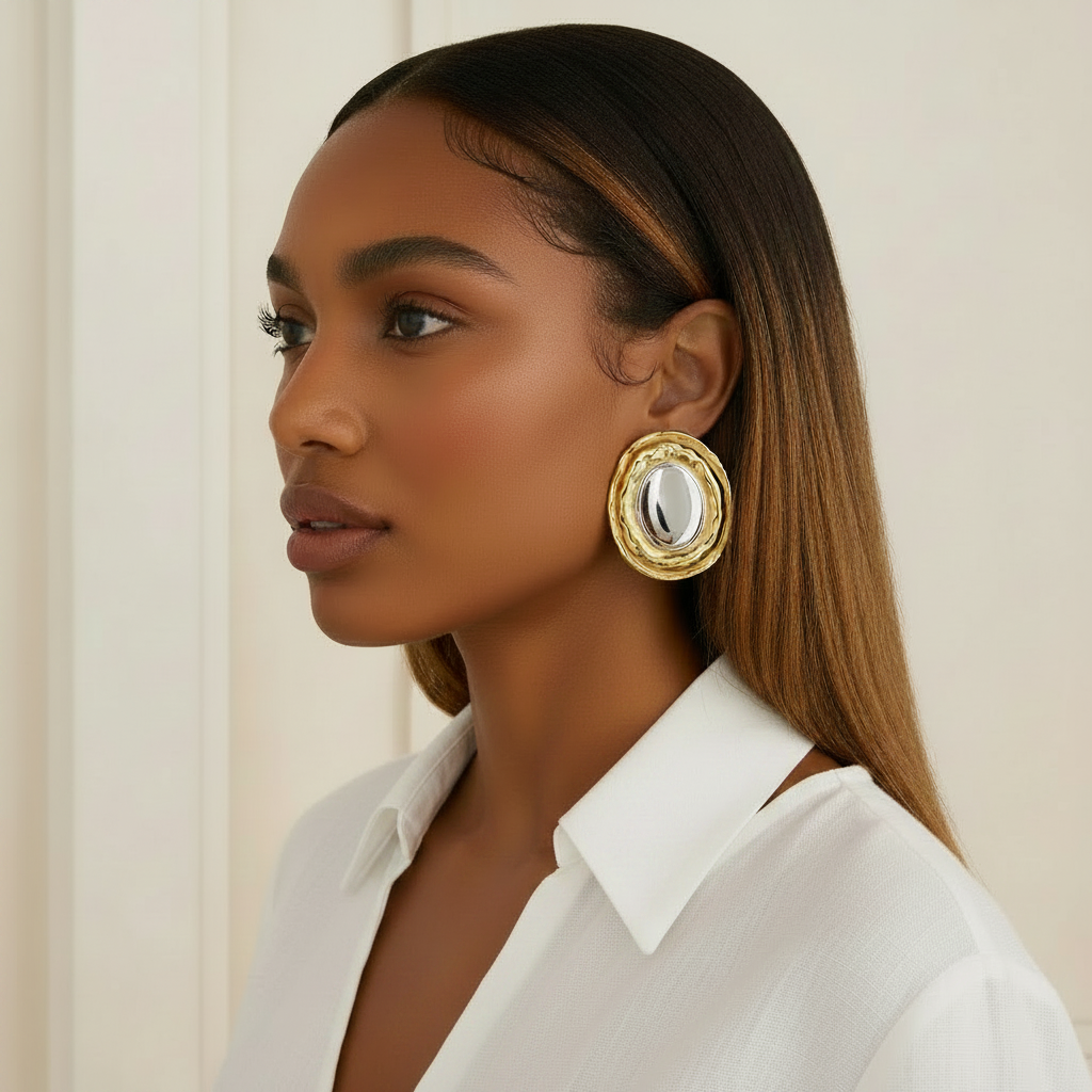 Anisa 18K Two-Tone Textured Shield Drop Earrings