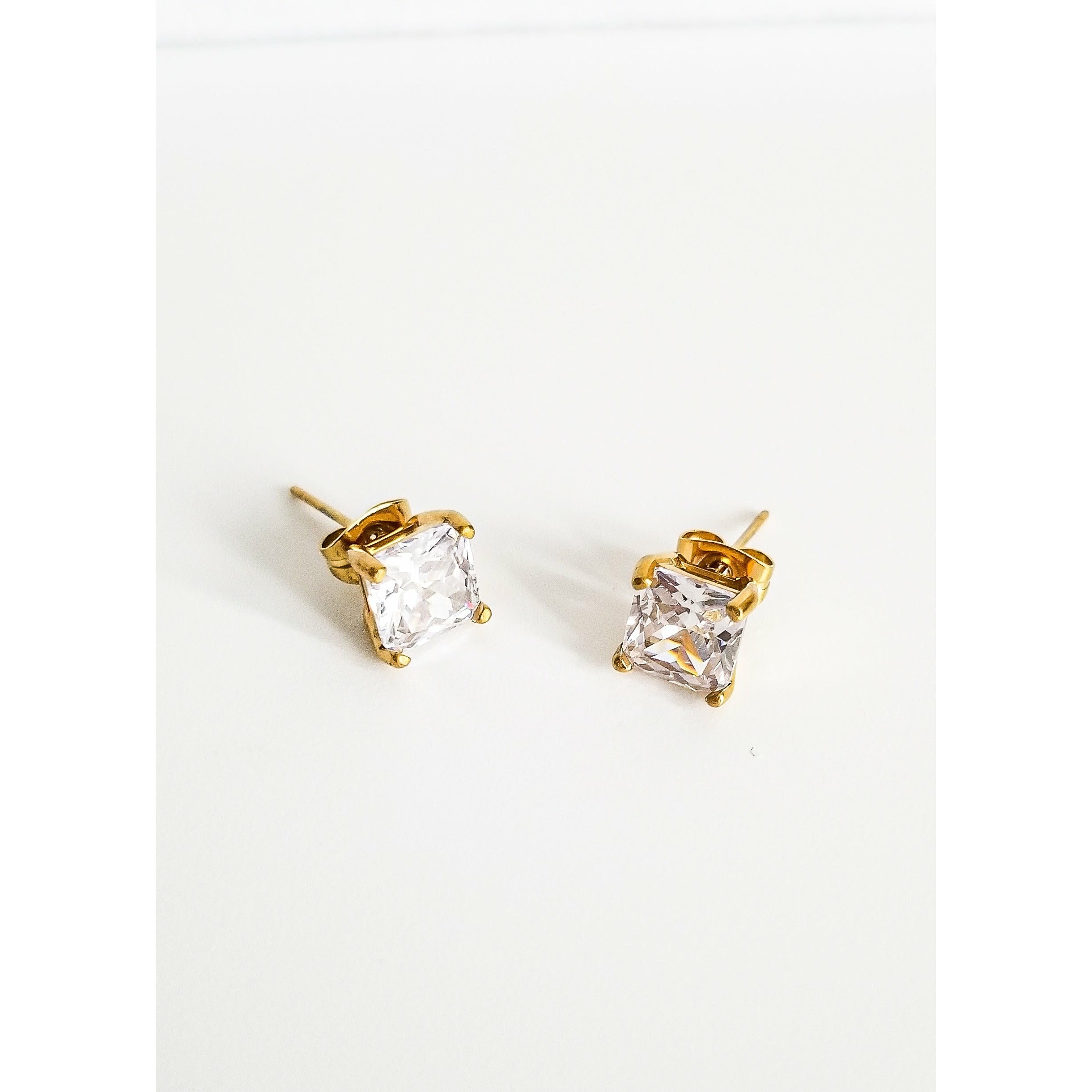 Sophia 18K Gold Princess Cut CZ Earrings