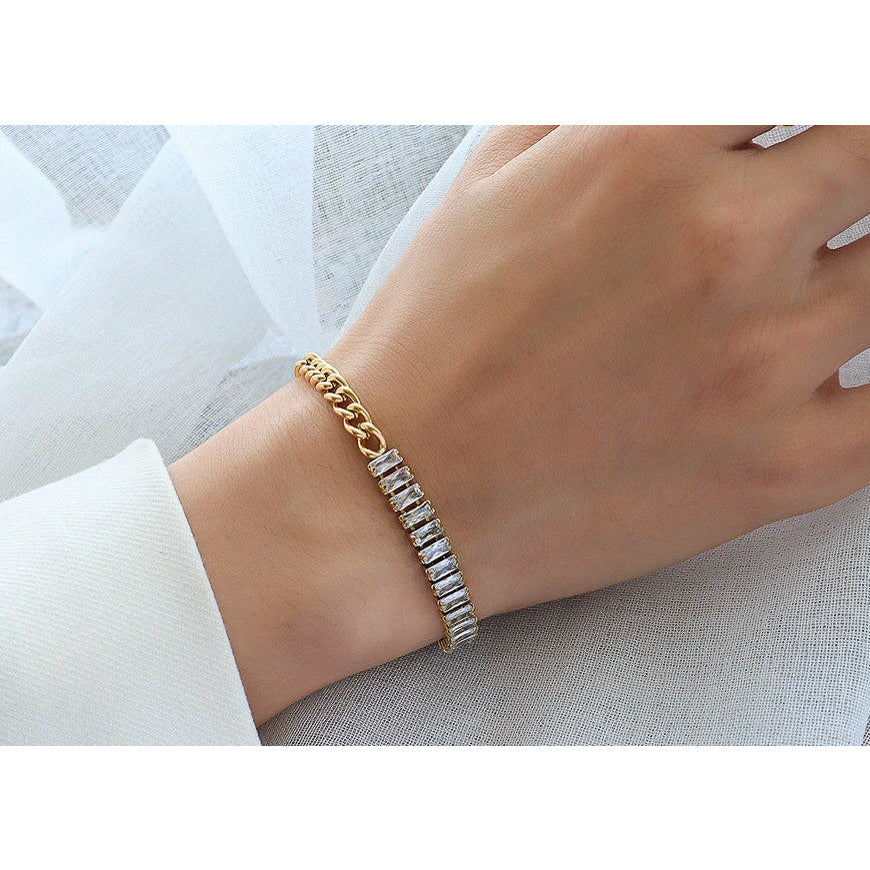 Seline 18K Moissanite & Cuban Chain Bracelet
