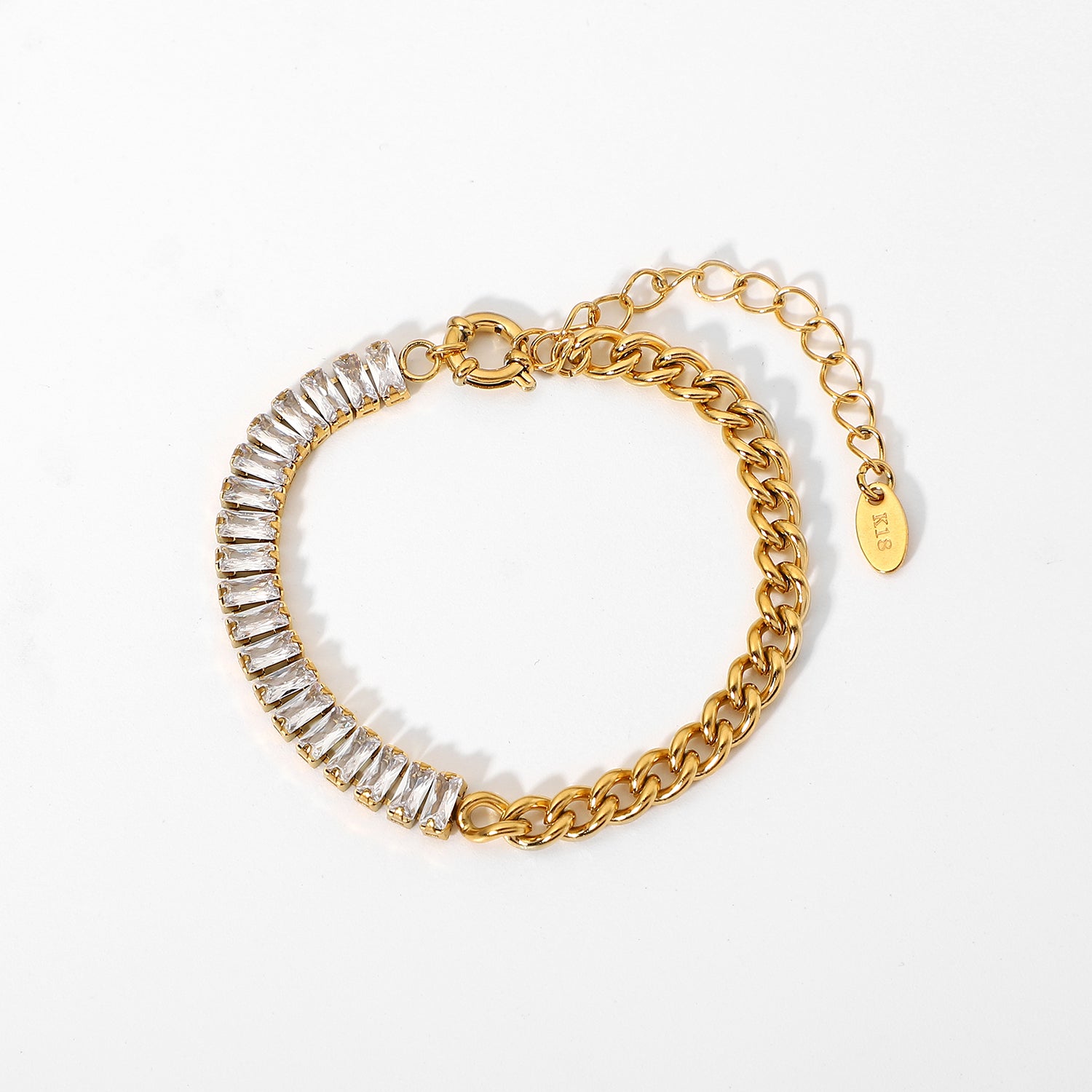 Seline 18K Moissanite & Cuban Chain Bracelet