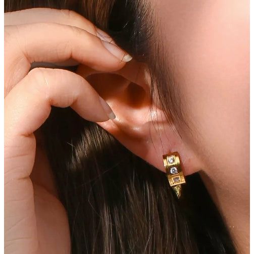 Jasmine 18K Gold 14mm Multi CZ Pave Huggie Earrings