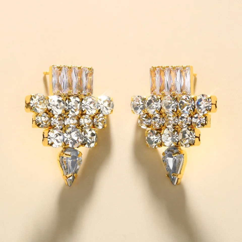 Isabel Triangle Rhinestone Cluster Earrings