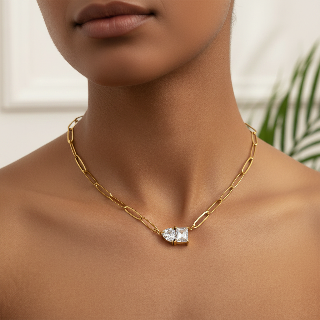 Sophia 18K CZ Pendant Paperclip Necklace