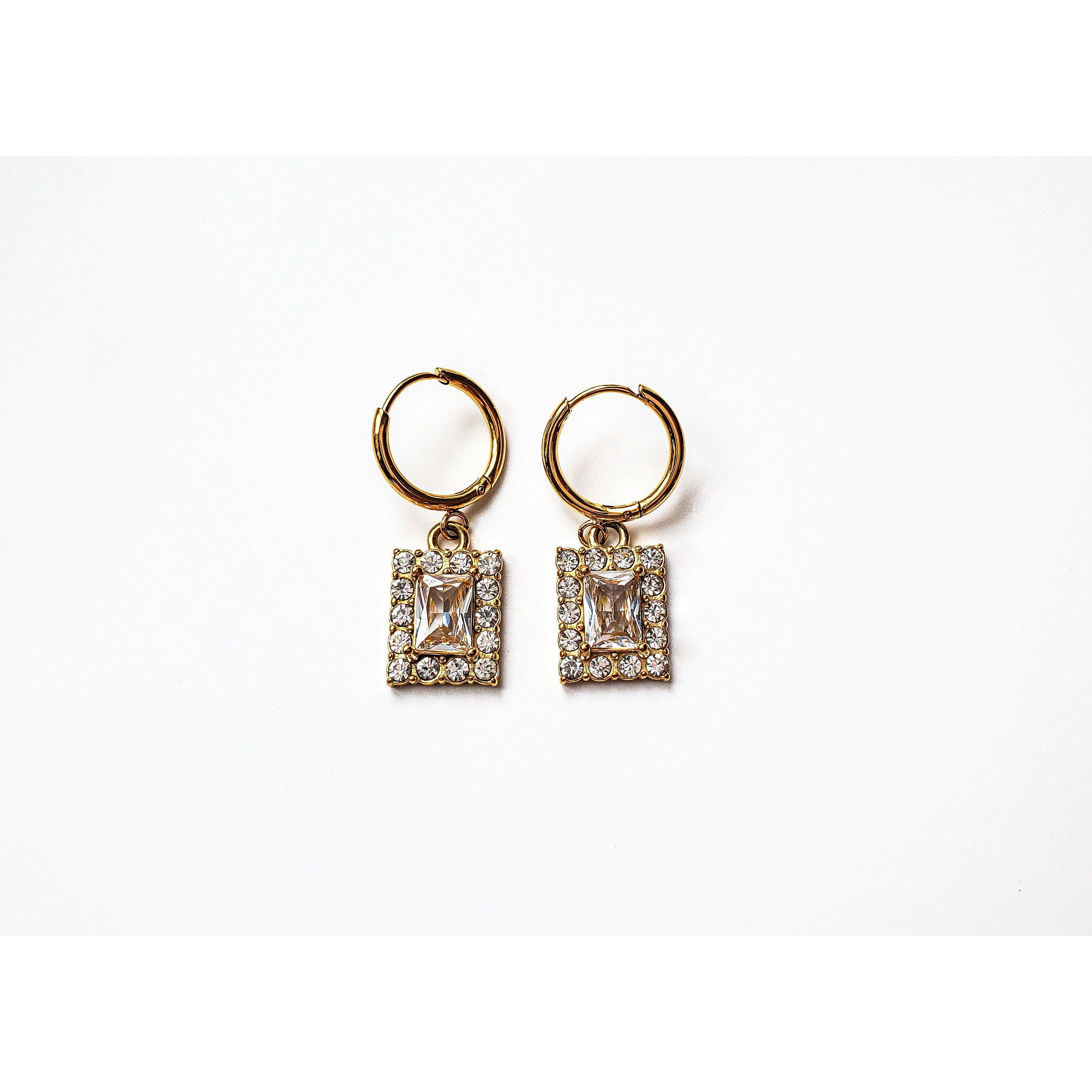 Diana 18K Bezel CZ Drop Earrings