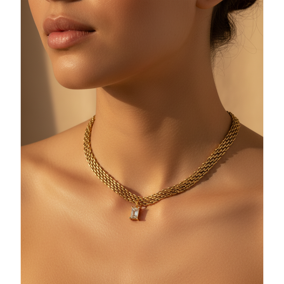 Seline 18K CZ Pendant Weaved Necklace
