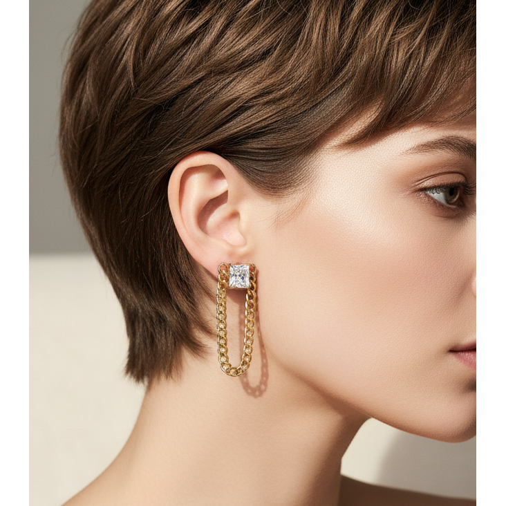 Sophia 18K CZ Chain Link Earrings