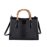 Laura Black Faux Alligator Bamboo Tote Handbag