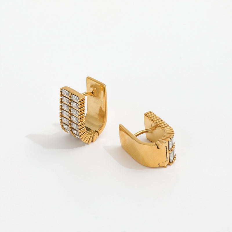 Seline 18K Gold Pave Baguette Huggie Earrings