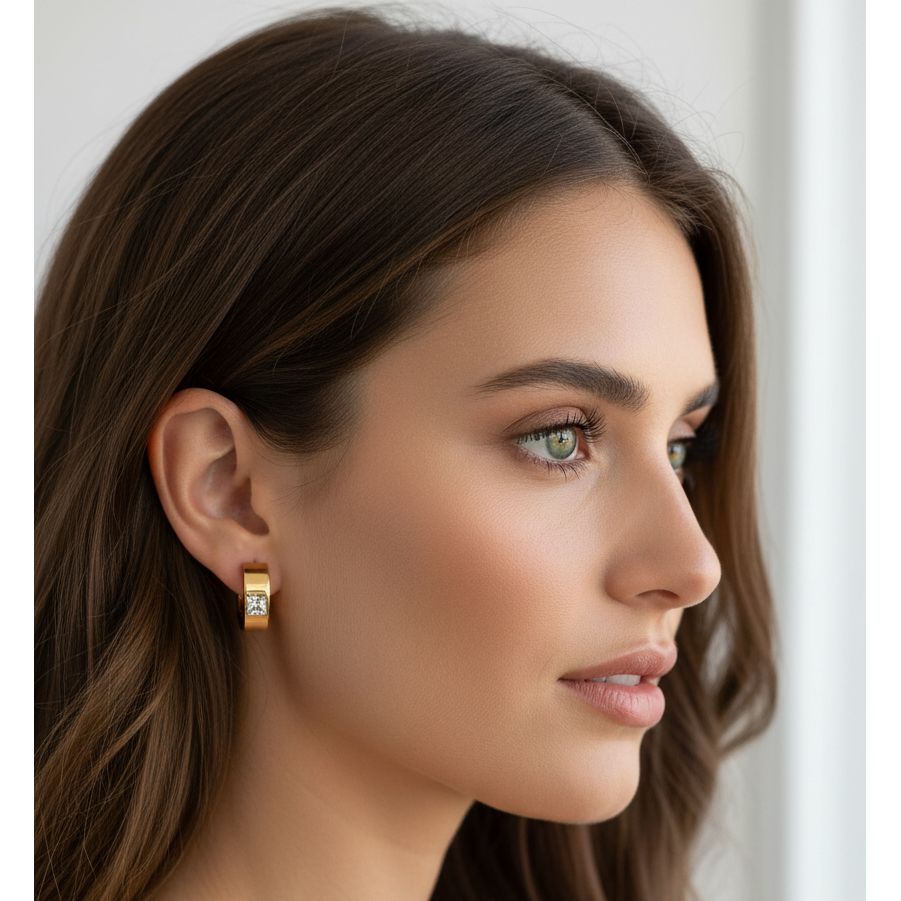 Jasmine 18K 14mm CZ Pave Huggie Earrings