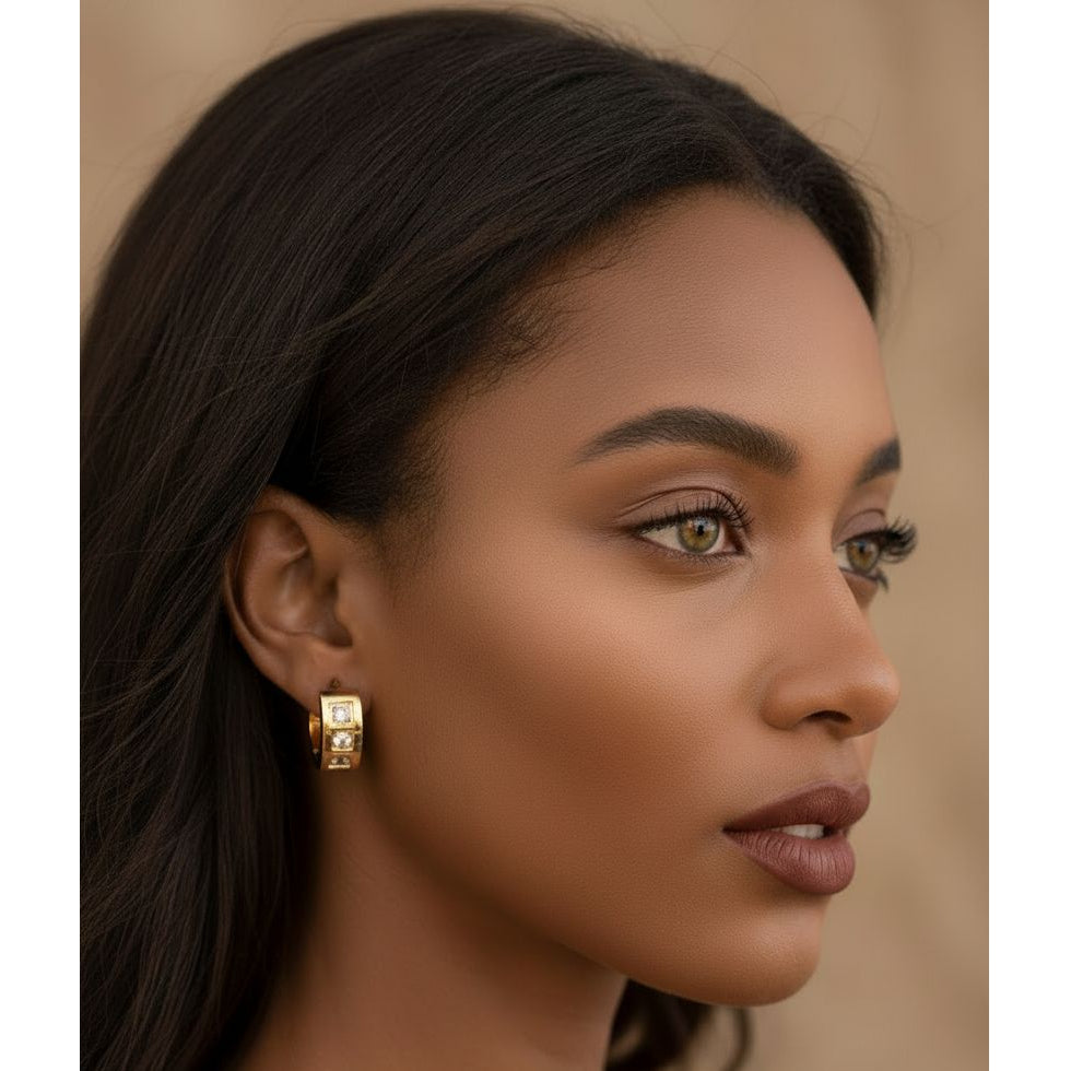 Jasmine 18K 15mm CZ Pave Huggie Earrings