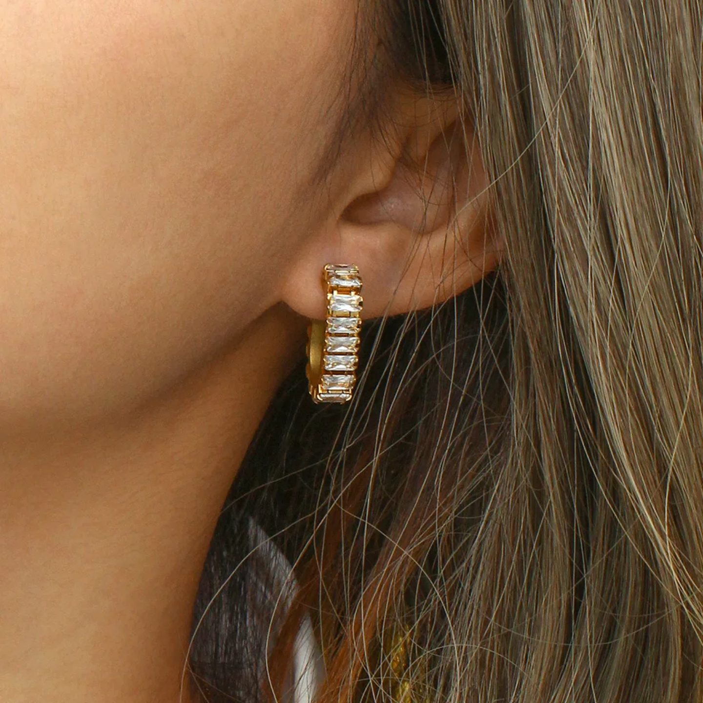 Seline Baguette 18K Huggie Earrings