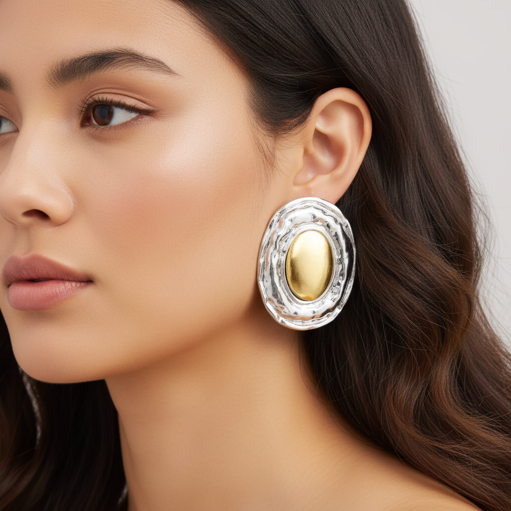 Anisa 18K Two-Tone Textured Shield Drop Earrings