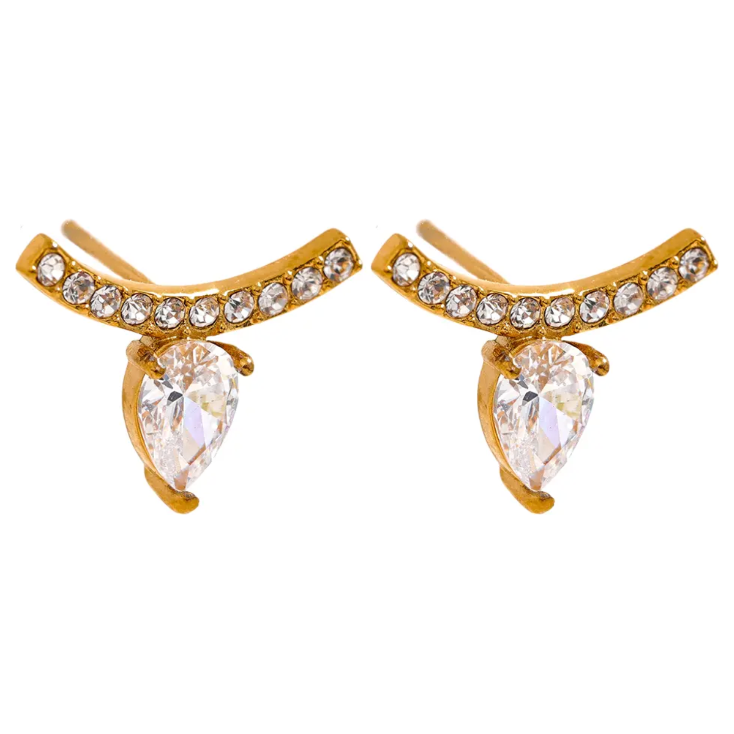 Nina 18K Pear CZ Pave Stud Earrings