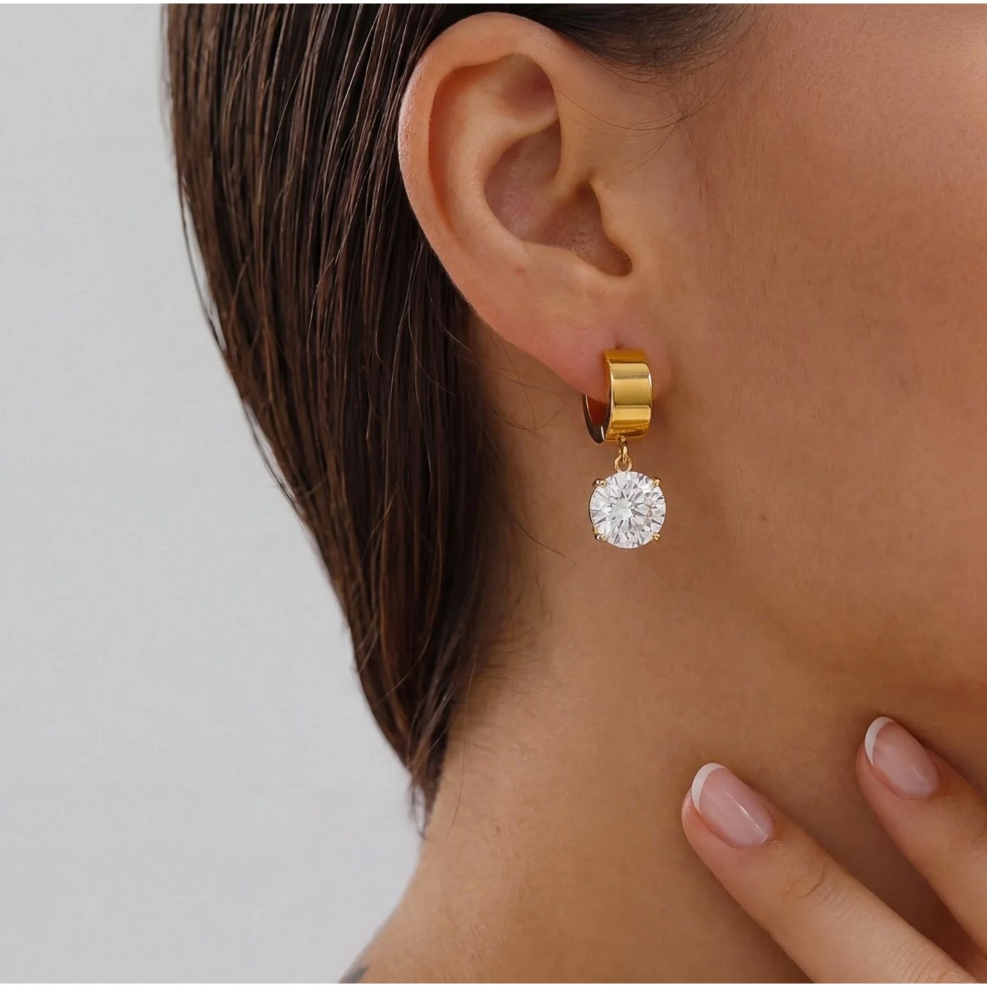 Nicole 18K CZ Round Drop Huggie Earrings