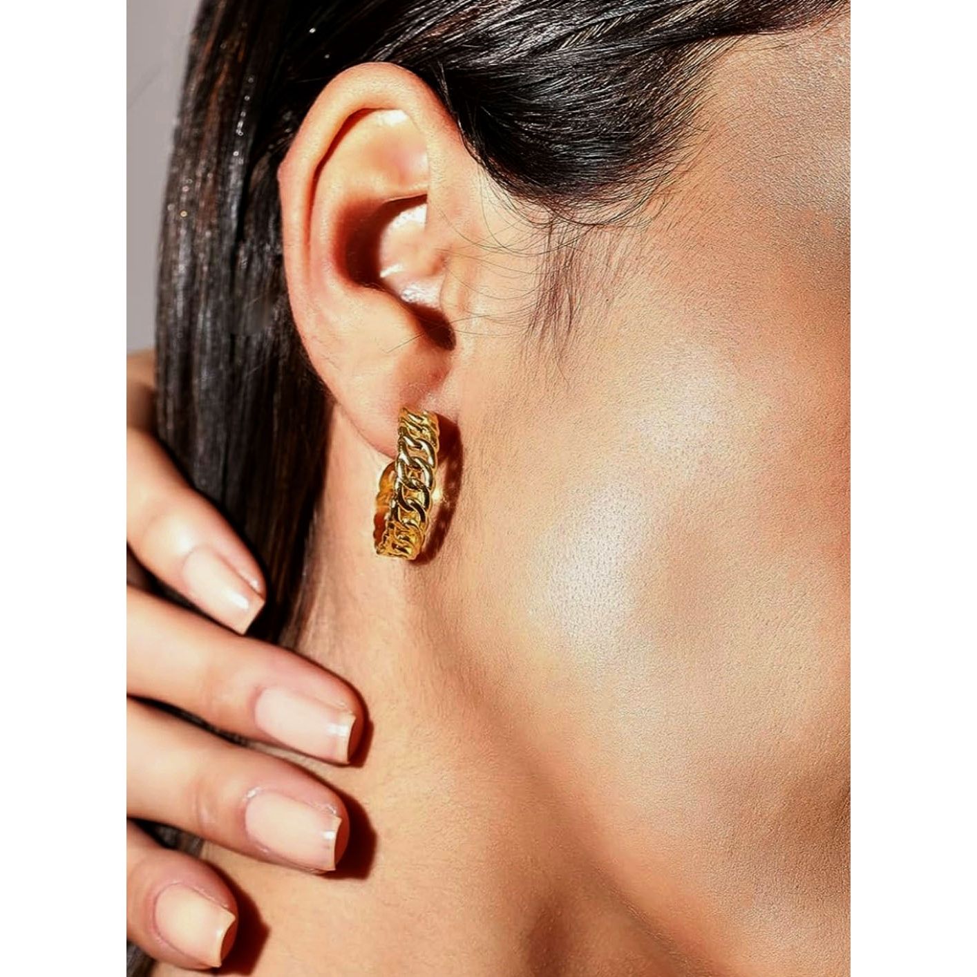 Lita 18K Slim Cuban Link Hoop Earrings