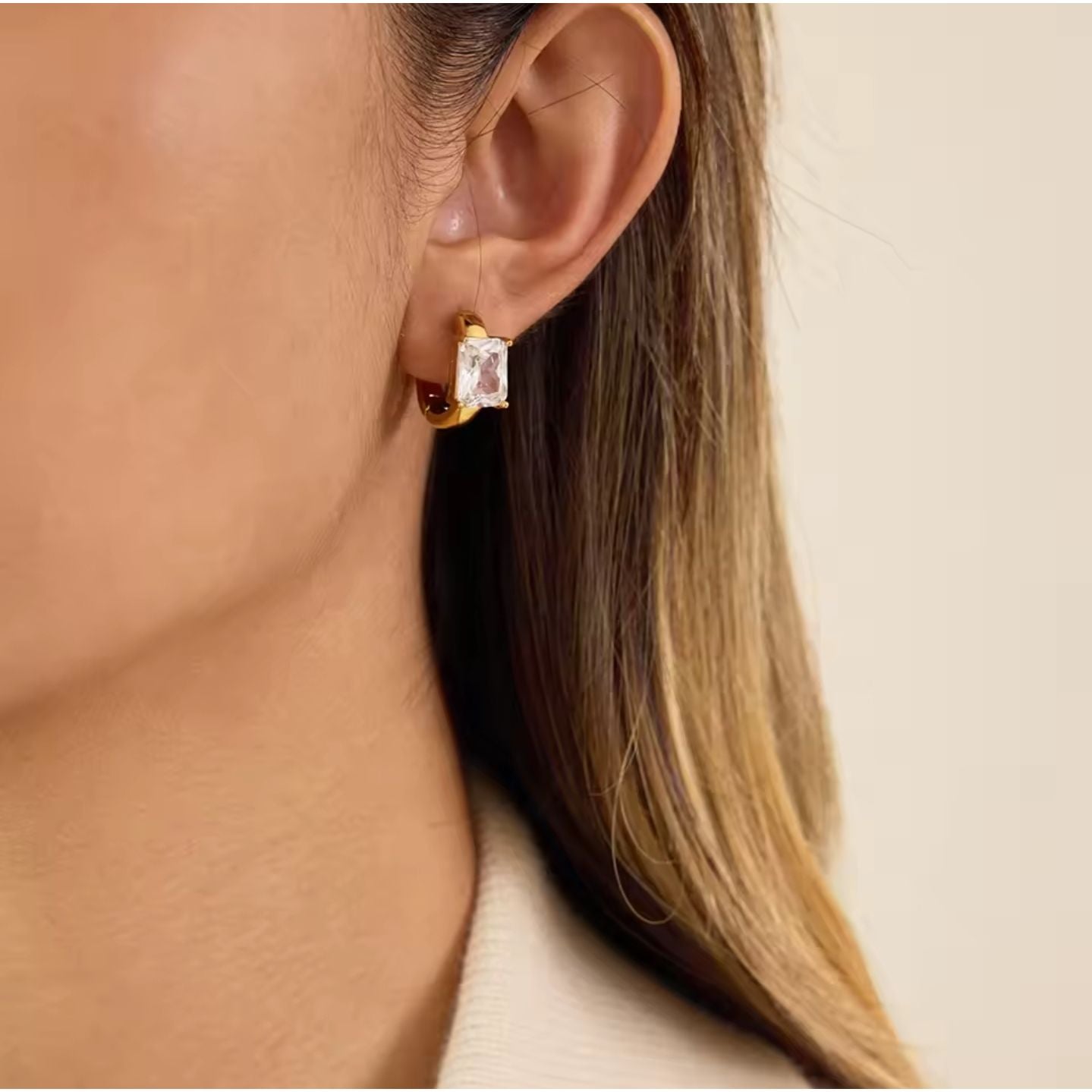 Sophia 18K CZ Baguette Huggie Hoop Earrings