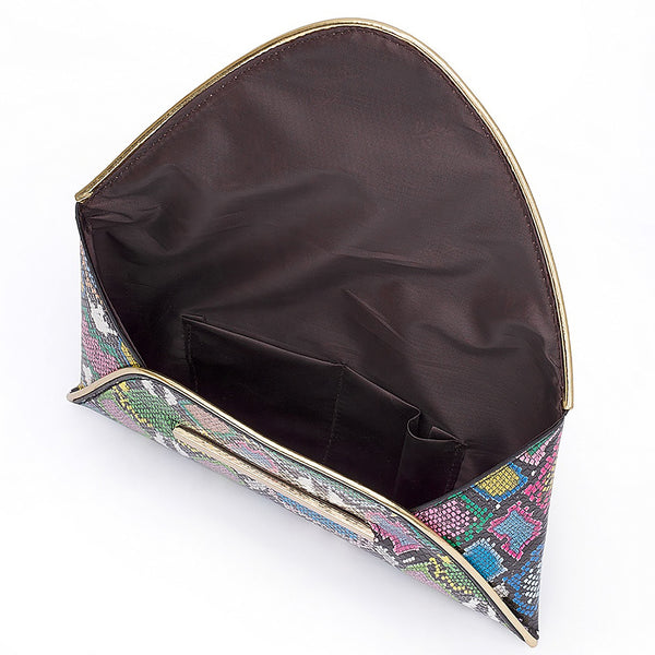 Faux Snake Colorful Envelope Clutch