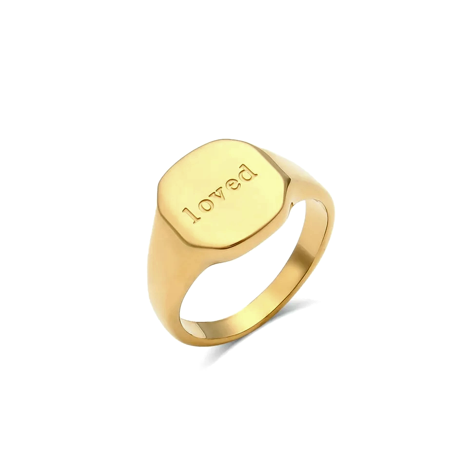 Goldie Loved Engraved 18K Gold Thick Ring