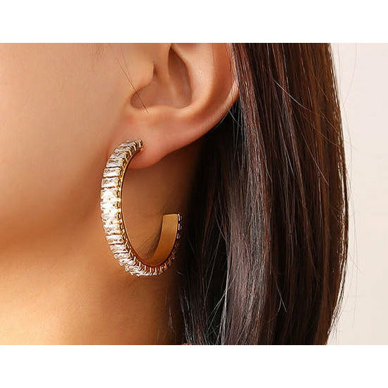 Seline 18k Gold Baguette Hoop Earrings