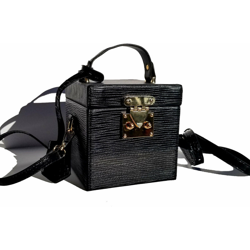 Simone Black Square Textured Box Handbag