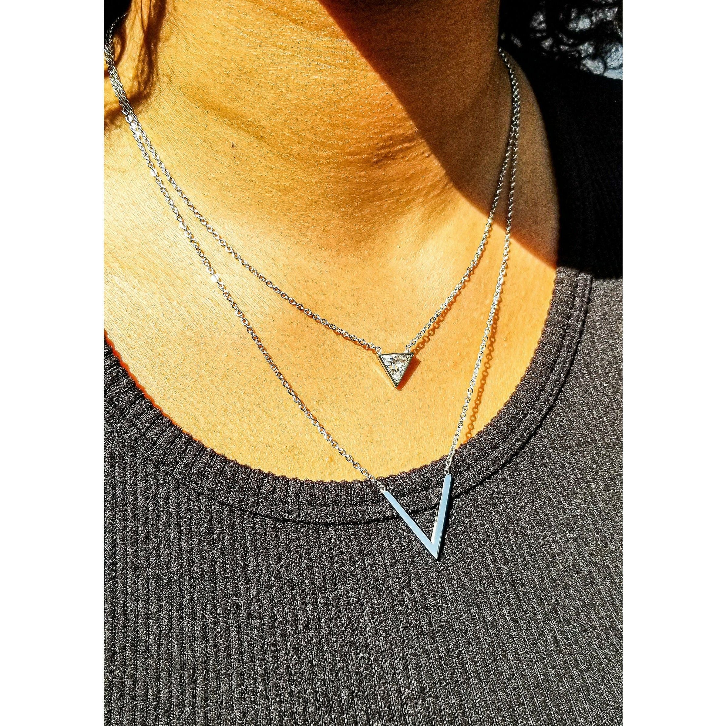 Geometric Silver Triangle Pendant Necklace