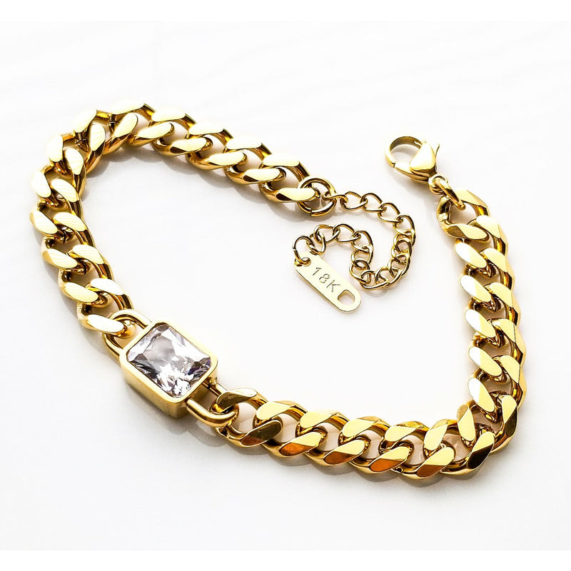 Lita 18K Gold Clear CZ Cuban Link Bracelet
