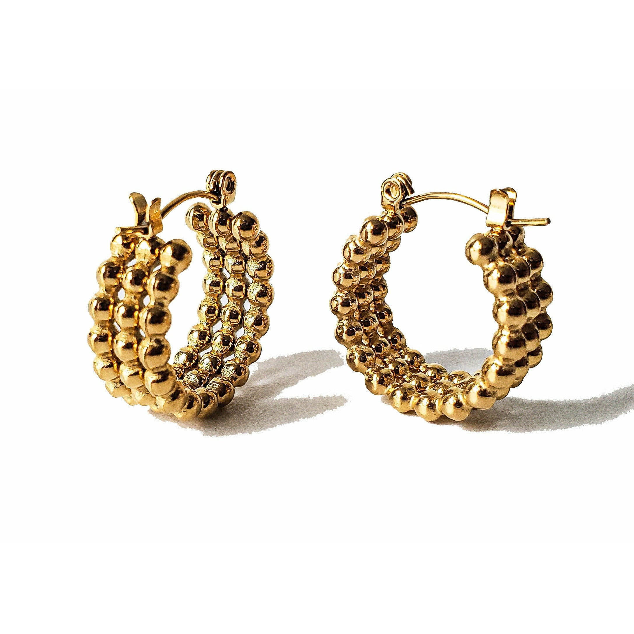 Isla 18K Gold Bead Huggie Earrings