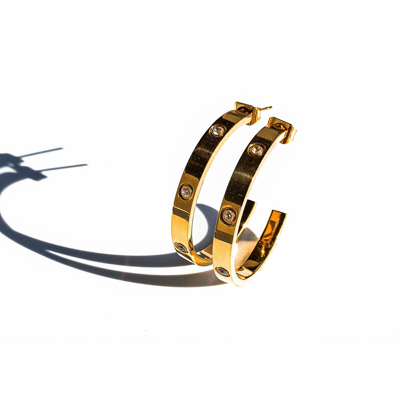 Jasmine 18K 30mm Gold CZ Pave Hoop Earrings
