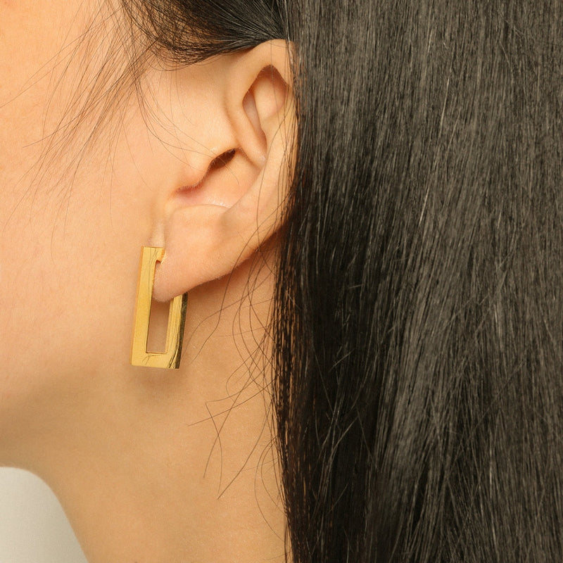 Gia 18K Gold Rectangle Huggie Earrings