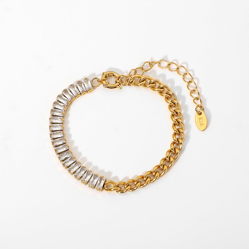 Seline 18K Moissanite & Cuban Chain Bracelet
