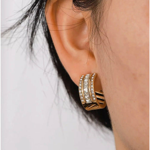 Ana 18K Gold Chunky CZ Pave Hollow Earrings