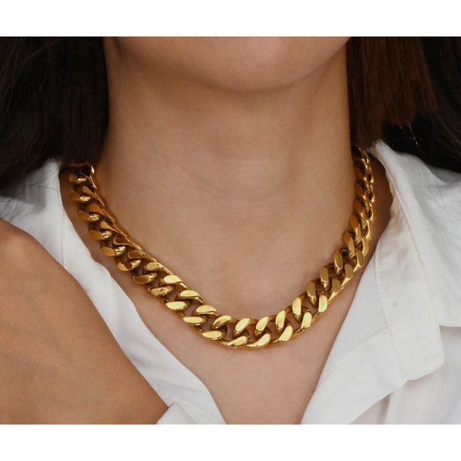 Lita 12mm 18K Gold Cuban Collar Chain Necklace